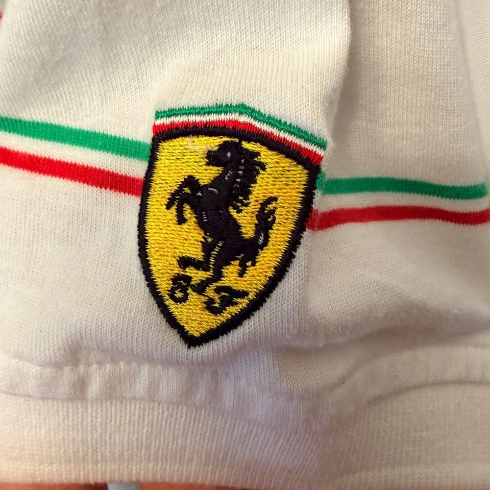 NWT Puma Scuderia Ferrari Men’s XL Polo Shirt White Red Green Stripe Logo Snaps - Picture 3 of 12